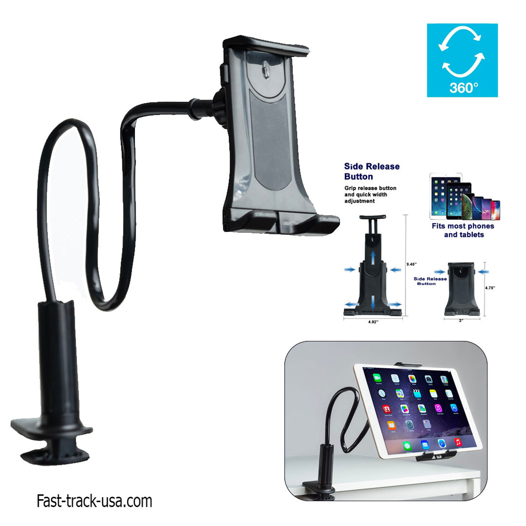 Tablet Holder  Phone 2-In-1 with Flexible Long Arm. Bedside  Desk Mount Bracket Stand